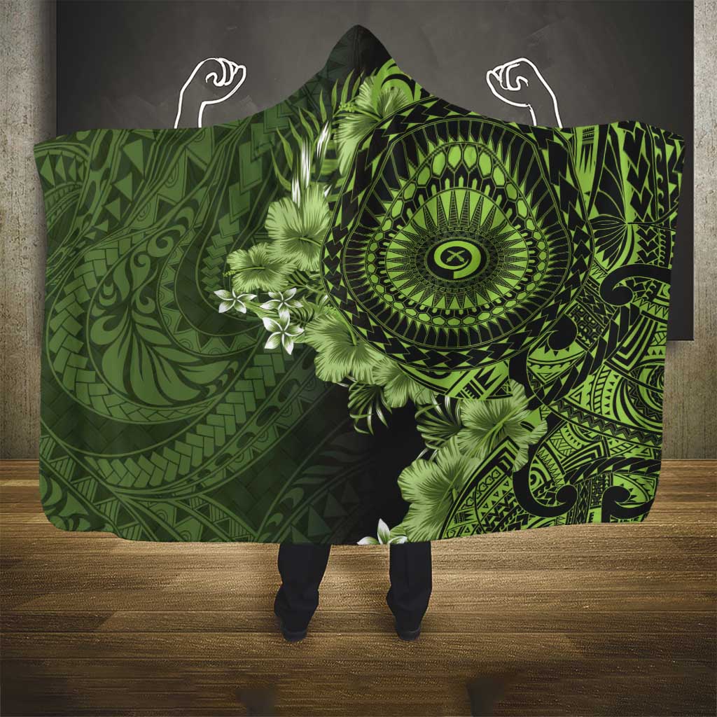 Vanuatu Hooded Blanket Hibisus Polynesian Pattern Green - Polynesian Pride