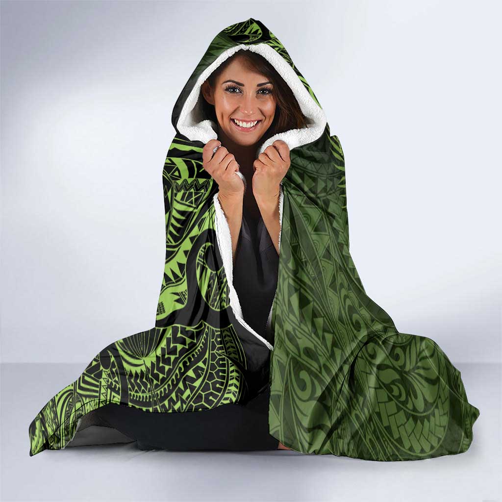 Vanuatu Hooded Blanket Hibisus Polynesian Pattern Green - Polynesian Pride