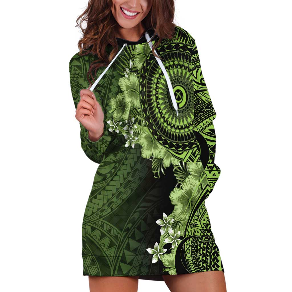 Vanuatu Hoodie Dress Hibisus Polynesian Pattern Green - Polynesian Pride