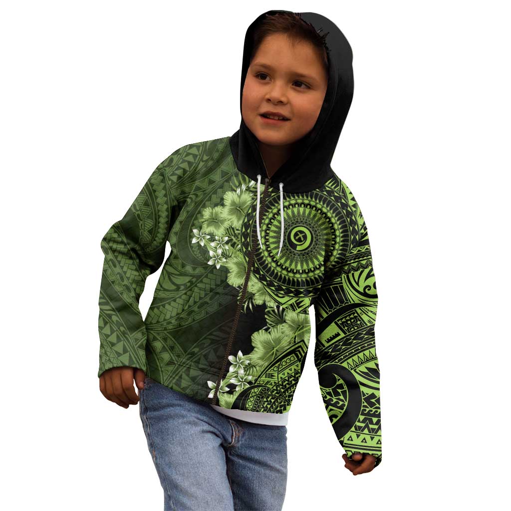 Vanuatu Kid Hoodie Hibisus Polynesian Pattern Green - Polynesian Pride