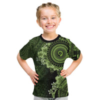 Vanuatu Kid T Shirt Hibisus Polynesian Pattern Green - Polynesian Pride