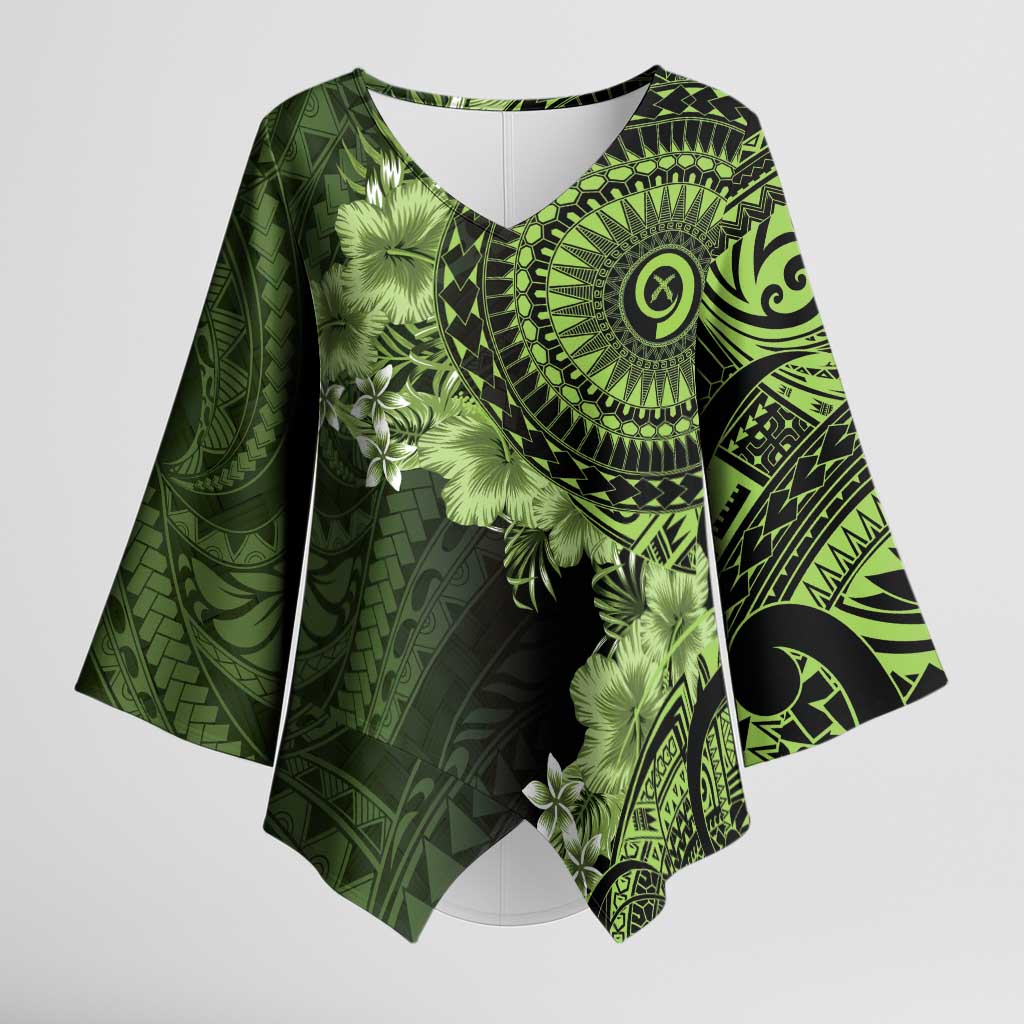 Vanuatu Kimono Sleeve Blouse Hibisus Polynesian Pattern Green LT14 Female Green - Polynesian Pride
