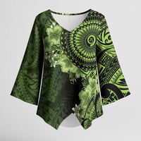 Vanuatu Kimono Sleeve Blouse Hibisus Polynesian Pattern Green LT14 Female Green - Polynesian Pride