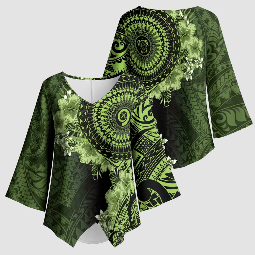 Vanuatu Kimono Sleeve Blouse Hibisus Polynesian Pattern Green LT14 - Polynesian Pride