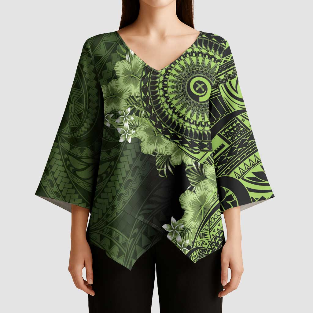 Vanuatu Kimono Sleeve Blouse Hibisus Polynesian Pattern Green LT14 - Polynesian Pride