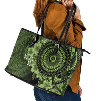 Vanuatu Leather Tote Bag Hibisus Polynesian Pattern Green - Polynesian Pride