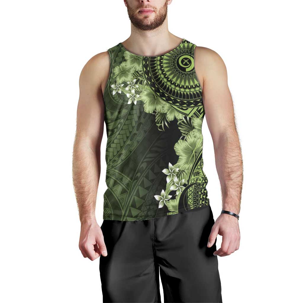 Vanuatu Men Tank Top Hibisus Polynesian Pattern Green LT14 - Polynesian Pride