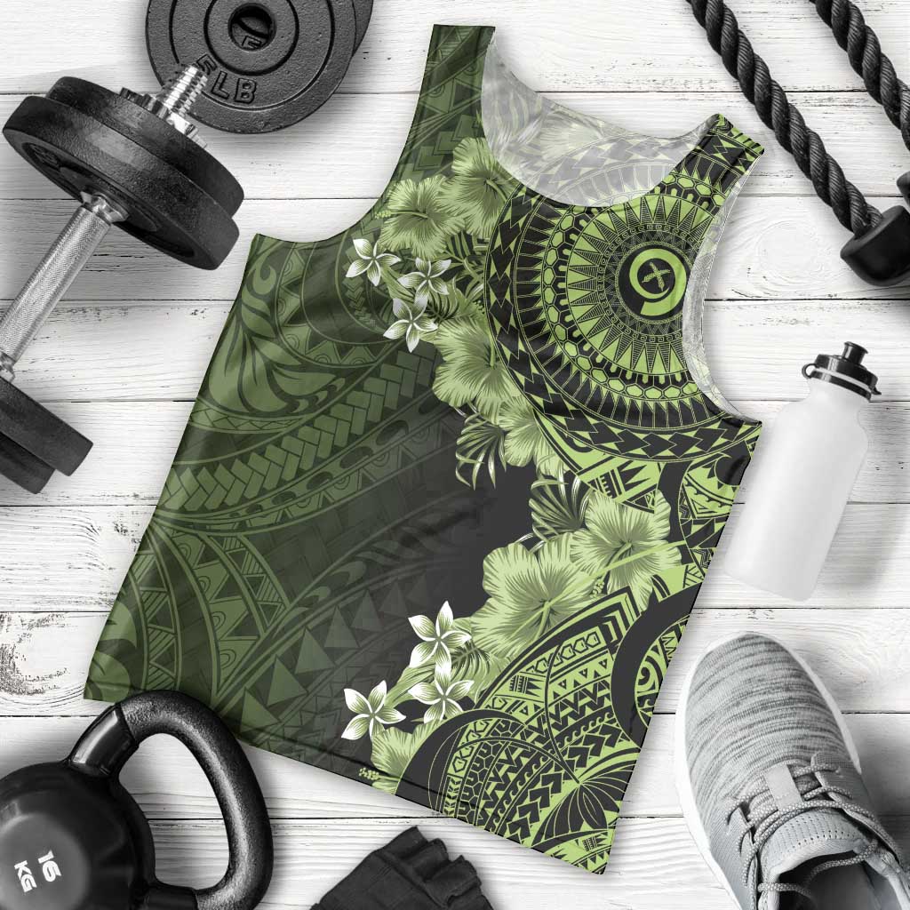 Vanuatu Men Tank Top Hibisus Polynesian Pattern Green LT14 - Polynesian Pride