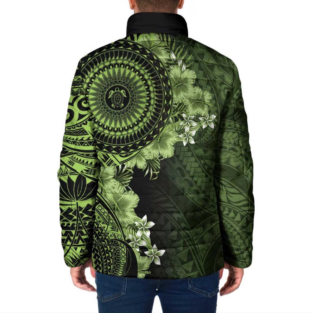 Vanuatu Padded Jacket Hibisus Polynesian Pattern Green LT14 - Polynesian Pride