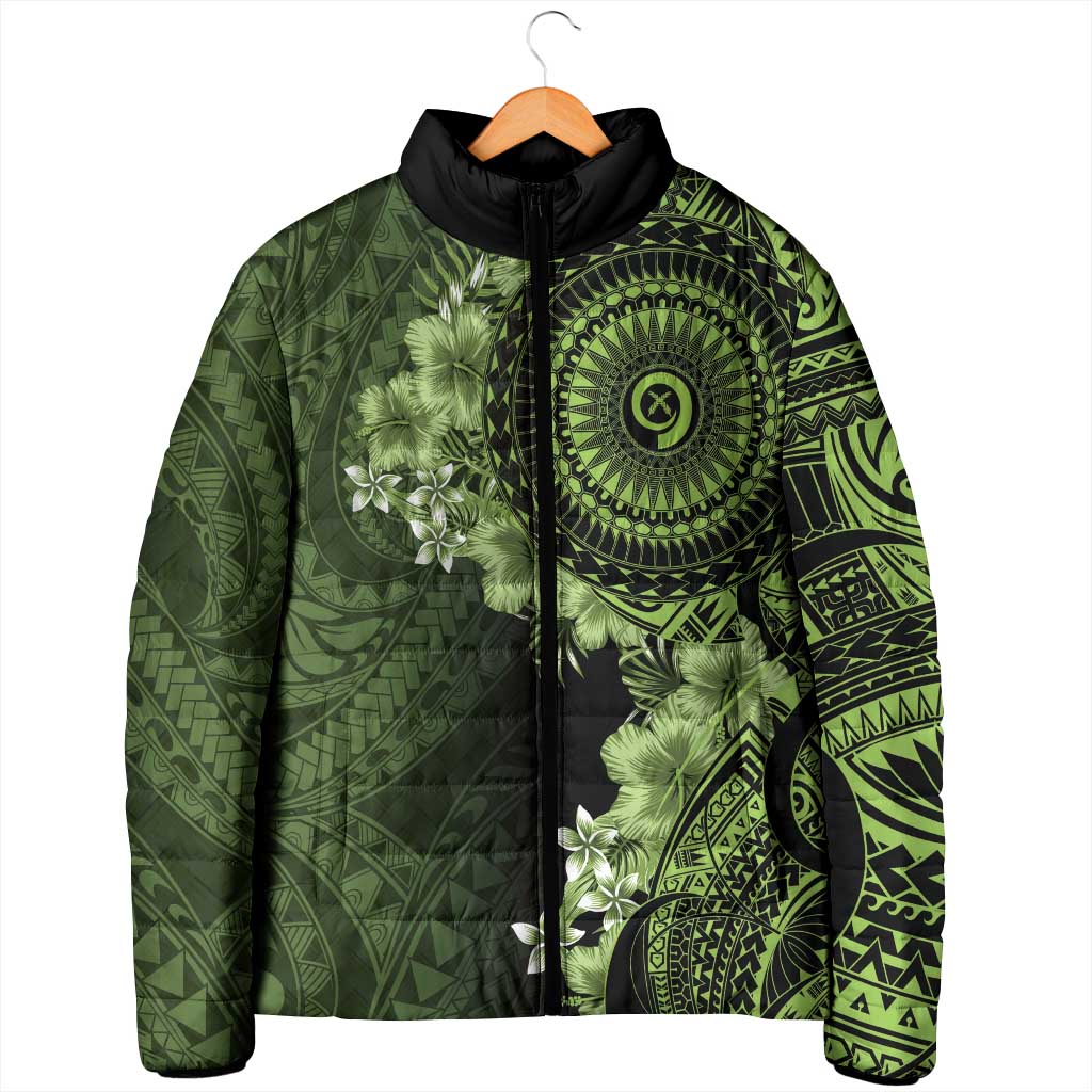Vanuatu Padded Jacket Hibisus Polynesian Pattern Green LT14 - Polynesian Pride