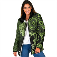 Vanuatu Padded Jacket Hibisus Polynesian Pattern Green LT14 Women Green - Polynesian Pride