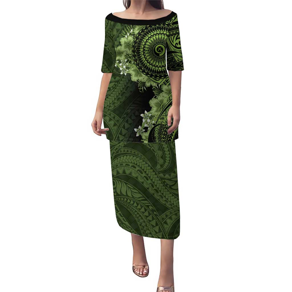 Vanuatu Puletasi Hibisus Polynesian Pattern Green - Polynesian Pride