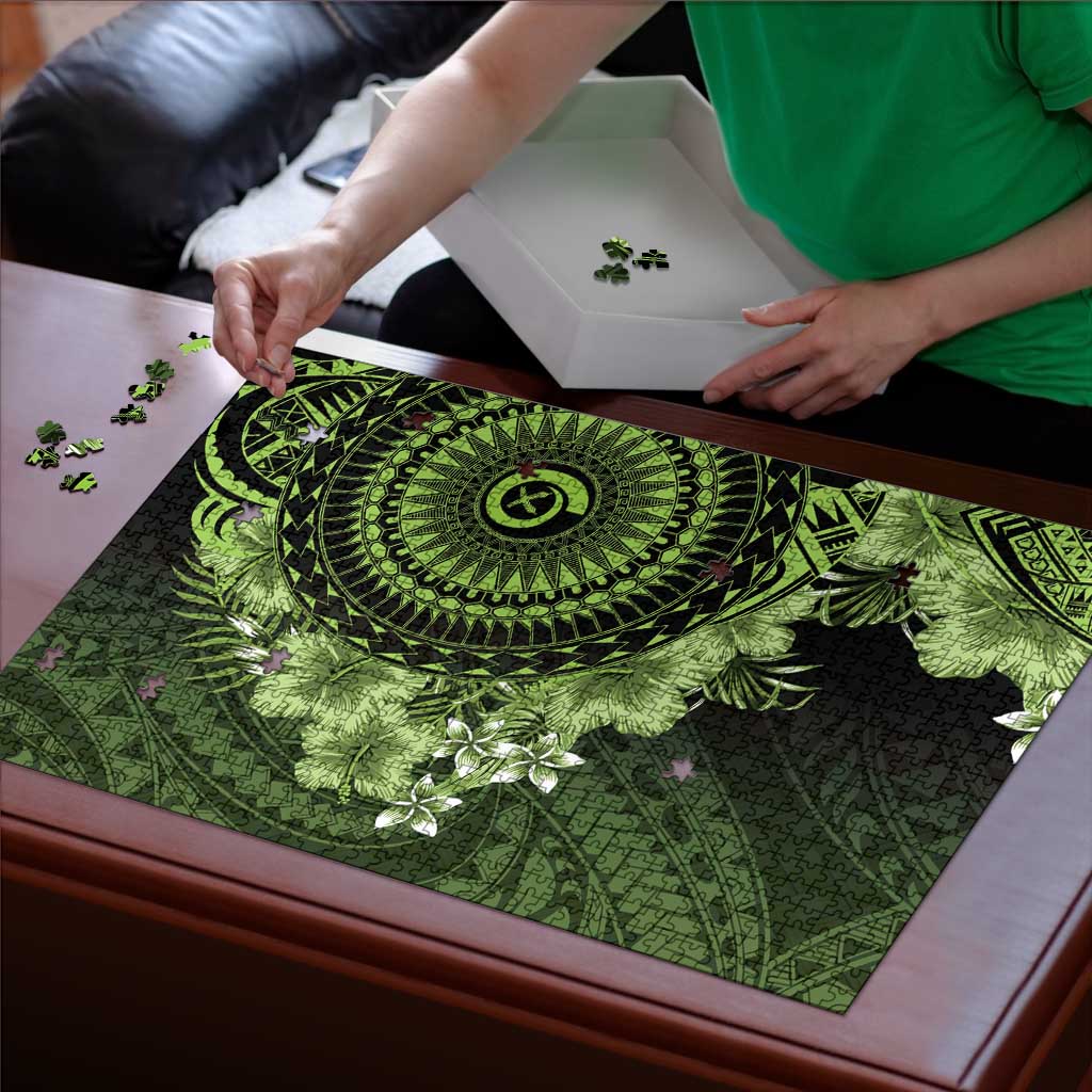 Vanuatu Puzzle Hibisus Polynesian Pattern Green LT14 - Polynesian Pride