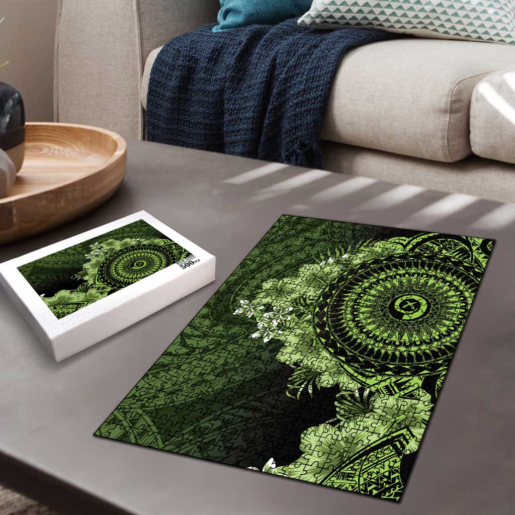 Vanuatu Puzzle Hibisus Polynesian Pattern Green LT14 - Polynesian Pride
