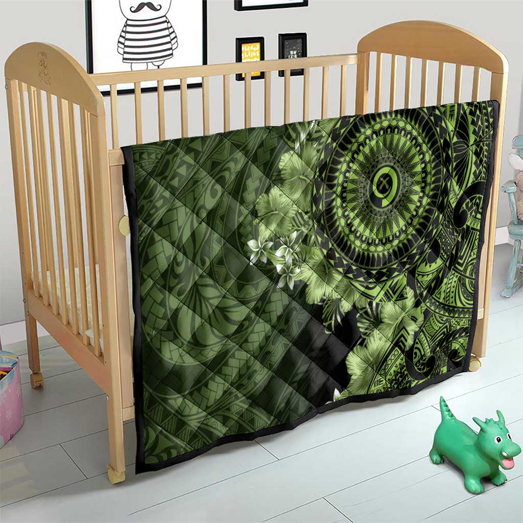Vanuatu Quilt Hibisus Polynesian Pattern Green - Polynesian Pride