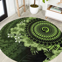 Vanuatu Round Carpet Hibisus Polynesian Pattern Green - Polynesian Pride