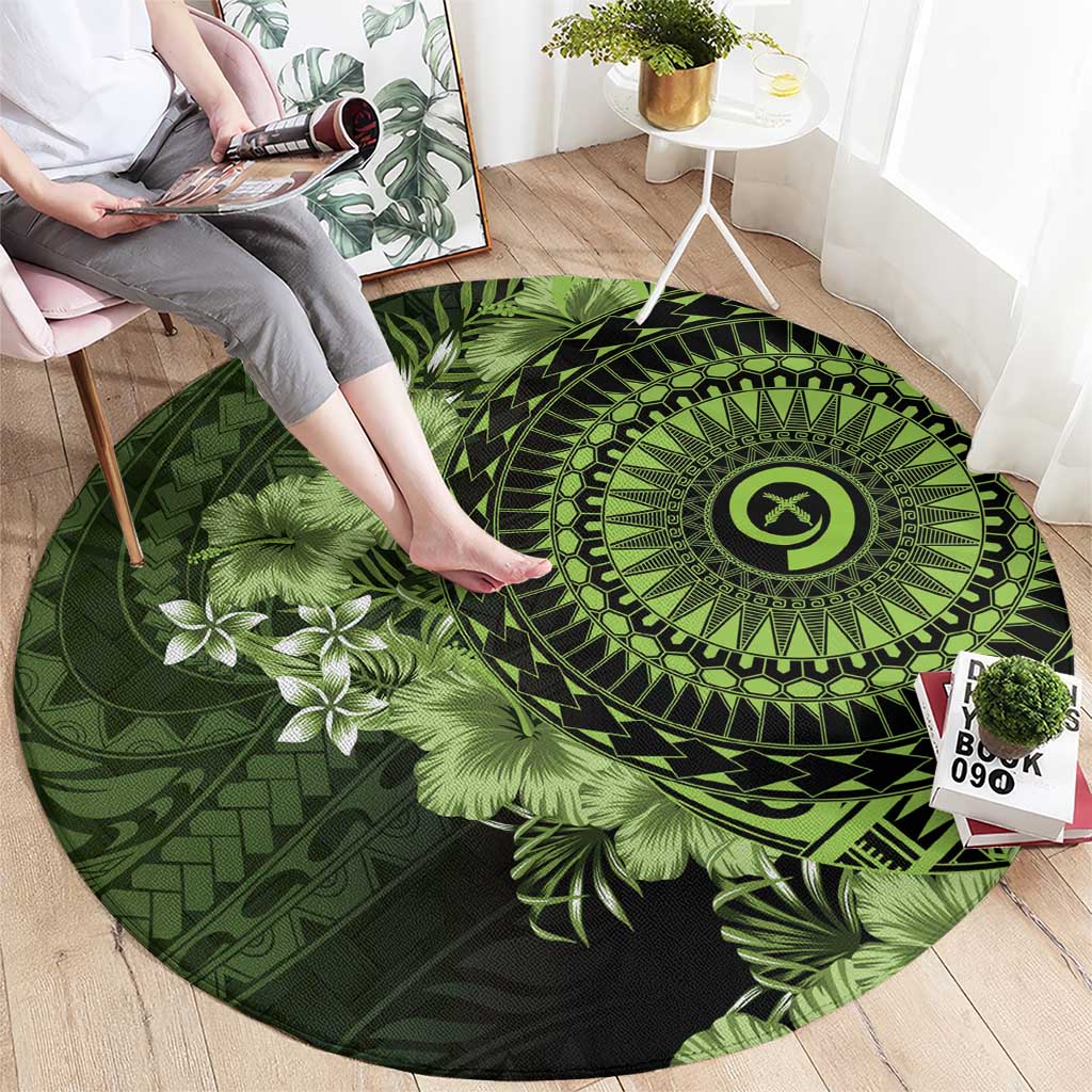 Vanuatu Round Carpet Hibisus Polynesian Pattern Green - Polynesian Pride