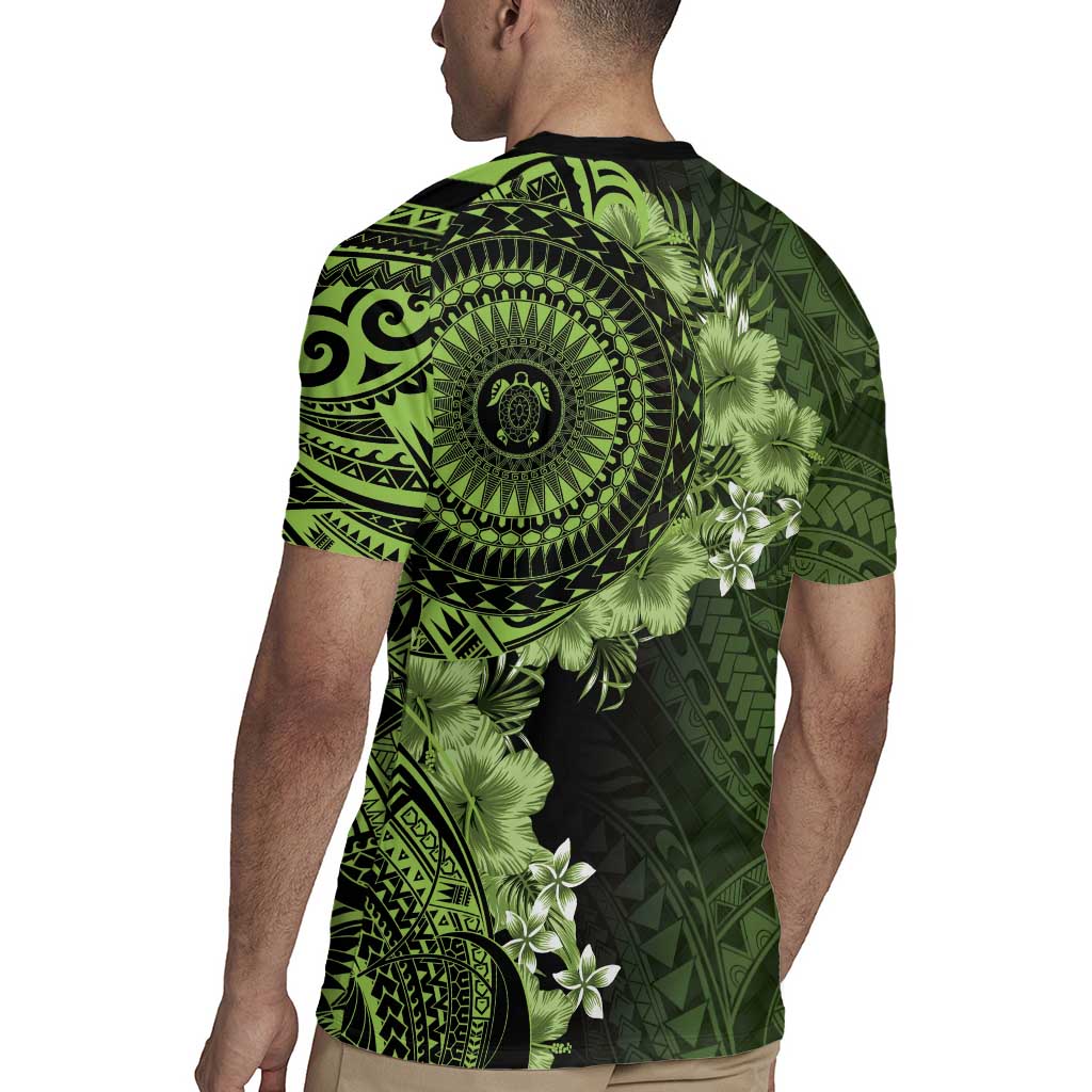 Vanuatu Rugby Jersey Hibisus Polynesian Pattern Green LT14 - Polynesian Pride