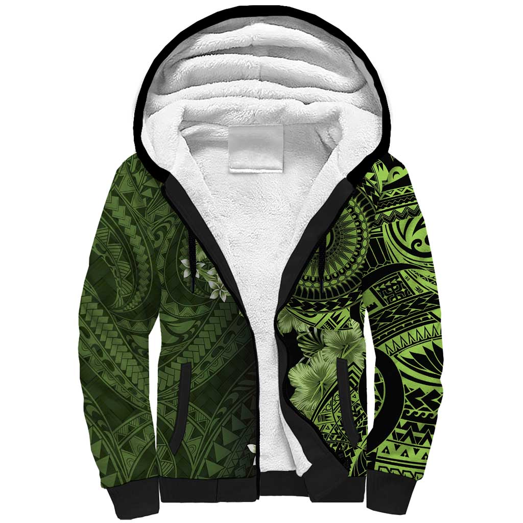 Vanuatu Sherpa Hoodie Hibisus Polynesian Pattern Green LT14 Unisex Green - Polynesian Pride