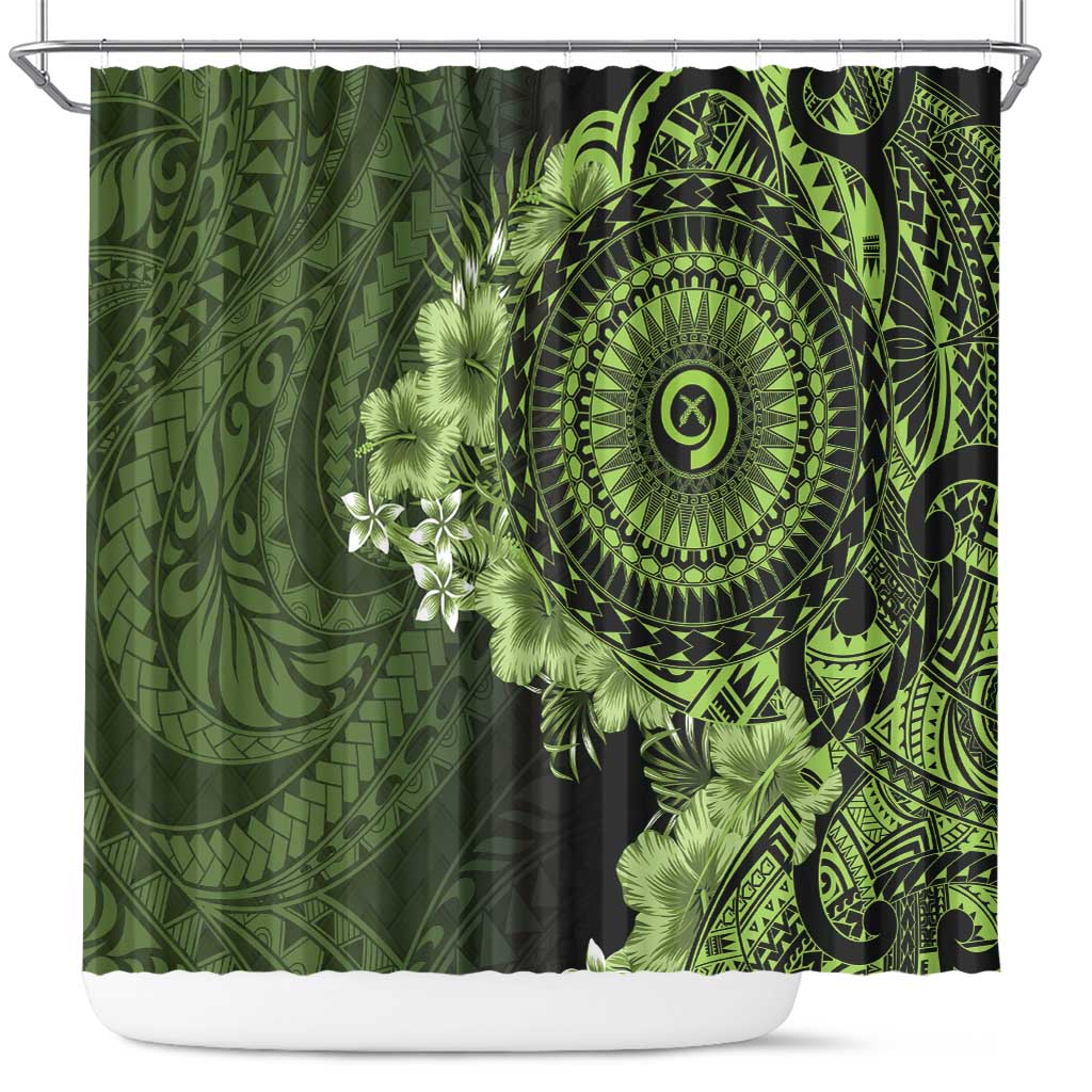 Vanuatu Shower Curtain Hibisus Polynesian Pattern Green - Polynesian Pride