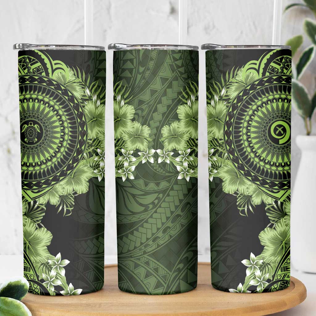 Vanuatu Skinny Tumbler Hibisus Polynesian Pattern Green - Polynesian Pride