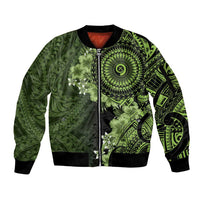 Vanuatu Sleeve Zip Bomber Jacket Hibisus Polynesian Pattern Green - Polynesian Pride