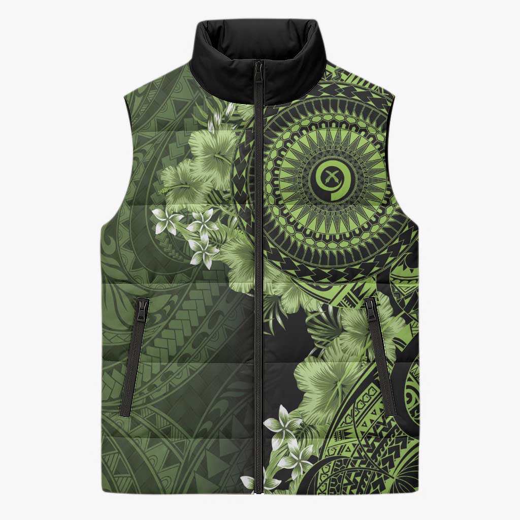 Vanuatu Sleeveless Puffer Jacket Hibisus Polynesian Pattern Green LT14 Unisex Green - Polynesian Pride