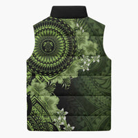 Vanuatu Sleeveless Puffer Jacket Hibisus Polynesian Pattern Green LT14 - Polynesian Pride