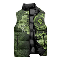 Vanuatu Sleeveless Puffer Jacket Hibisus Polynesian Pattern Green LT14 - Polynesian Pride