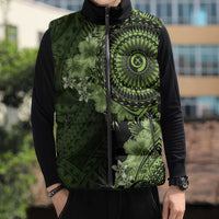 Vanuatu Sleeveless Puffer Jacket Hibisus Polynesian Pattern Green LT14 - Polynesian Pride