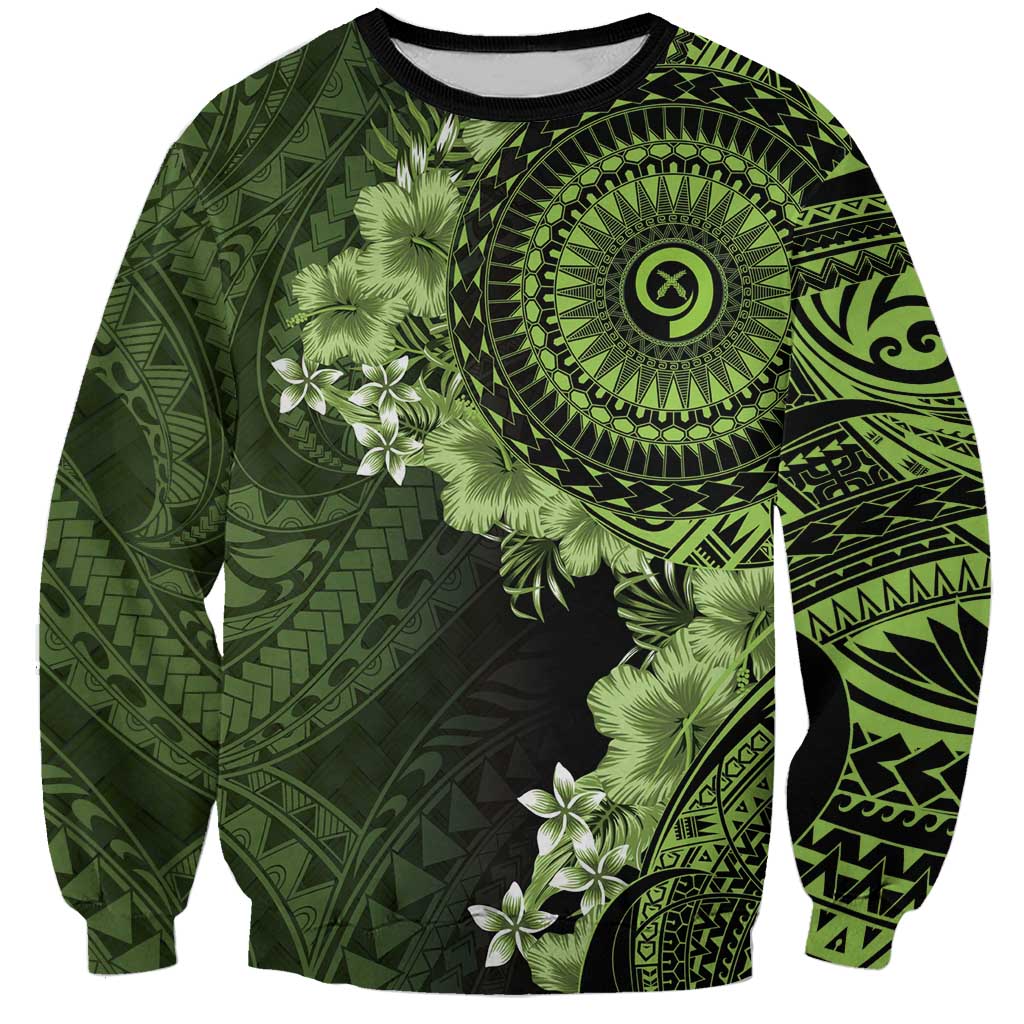 Vanuatu Sweatshirt Hibisus Polynesian Pattern Green LT14 Unisex Green - Polynesian Pride