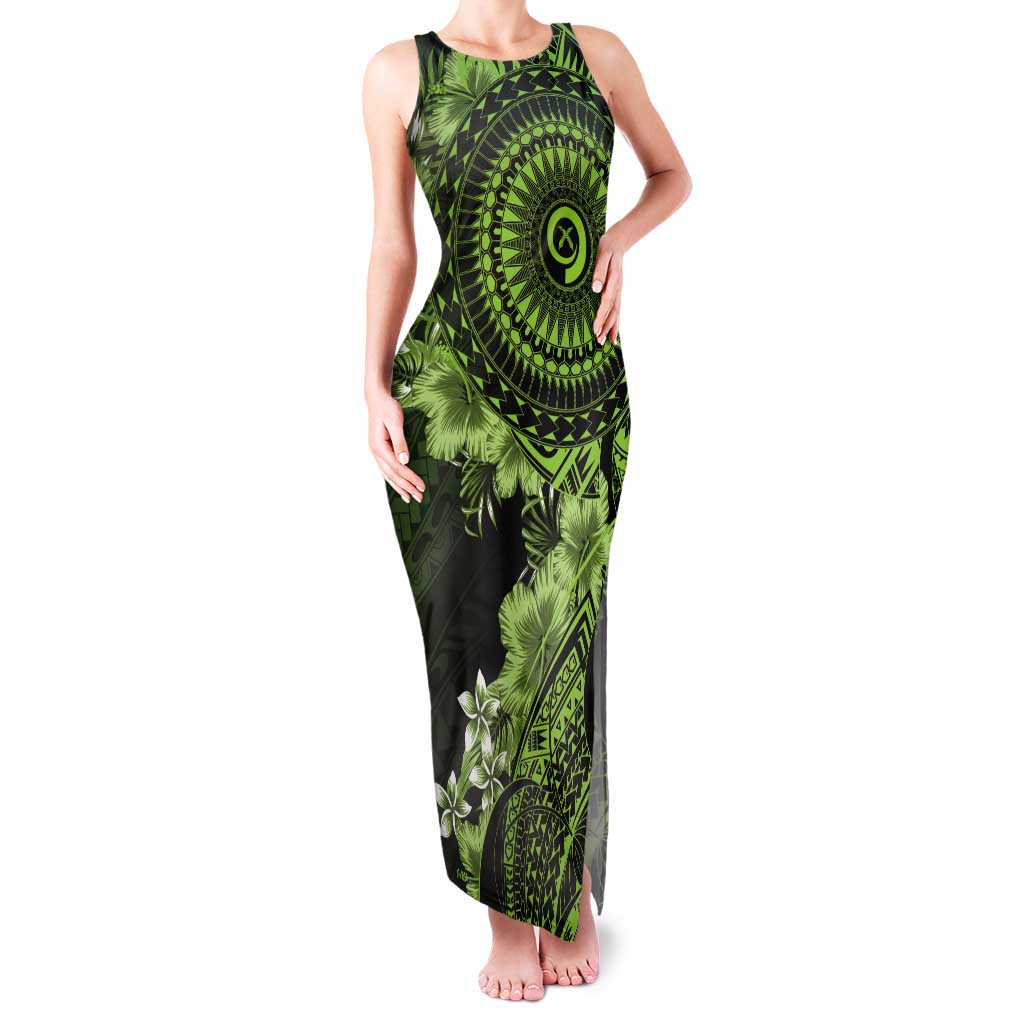 Vanuatu Tank Maxi Dress Hibisus Polynesian Pattern Green - Polynesian Pride
