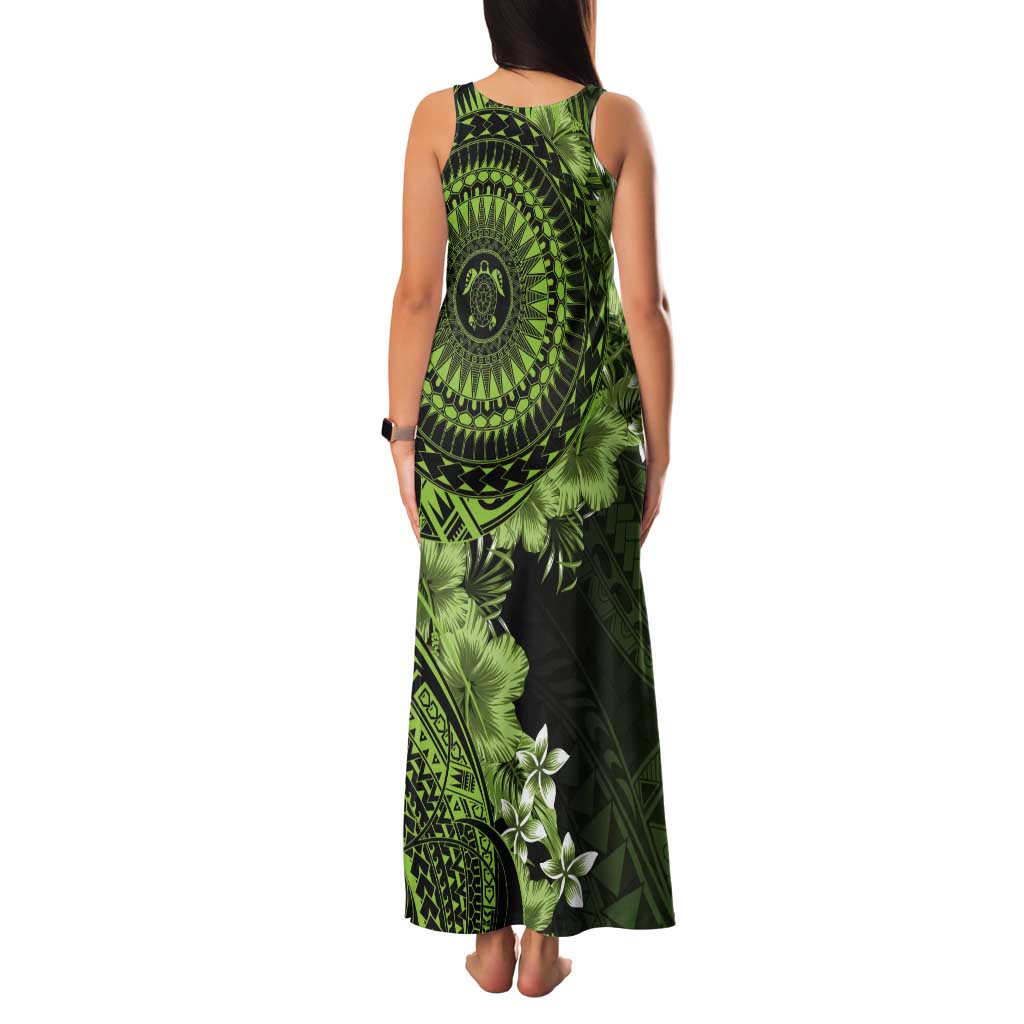 Vanuatu Tank Maxi Dress Hibisus Polynesian Pattern Green - Polynesian Pride