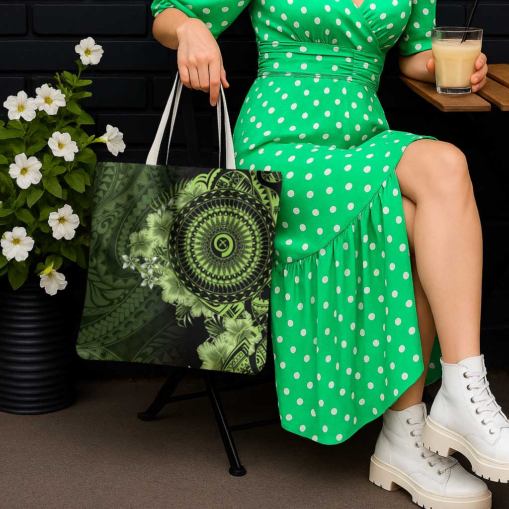 Vanuatu Tote Bag Hibisus Polynesian Pattern Green - Polynesian Pride