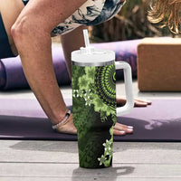 Vanuatu Tumbler With Handle Hibisus Polynesian Pattern Green - Polynesian Pride