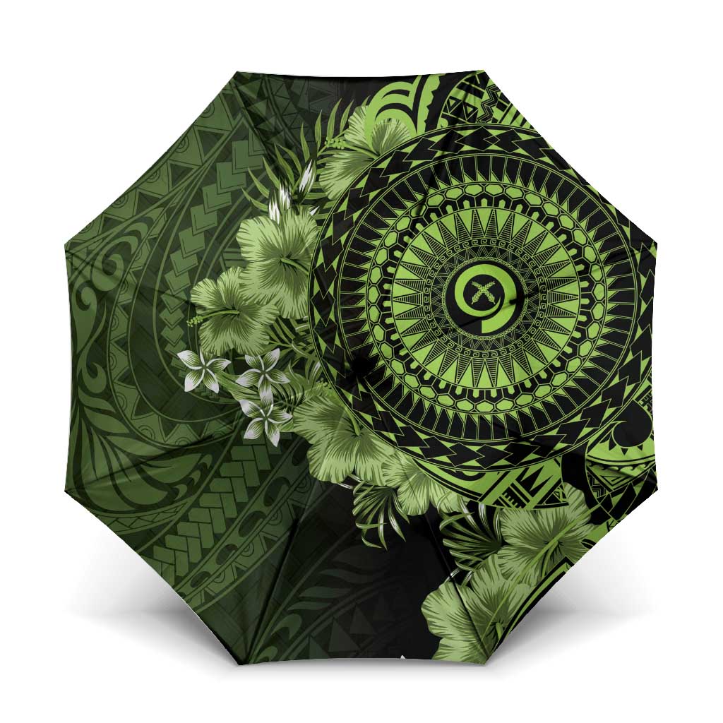 Vanuatu Umbrella Hibisus Polynesian Pattern Green LT14 One Size Folded 11.42 inch Opened Diameter 37.4 inch Green - Polynesian Pride