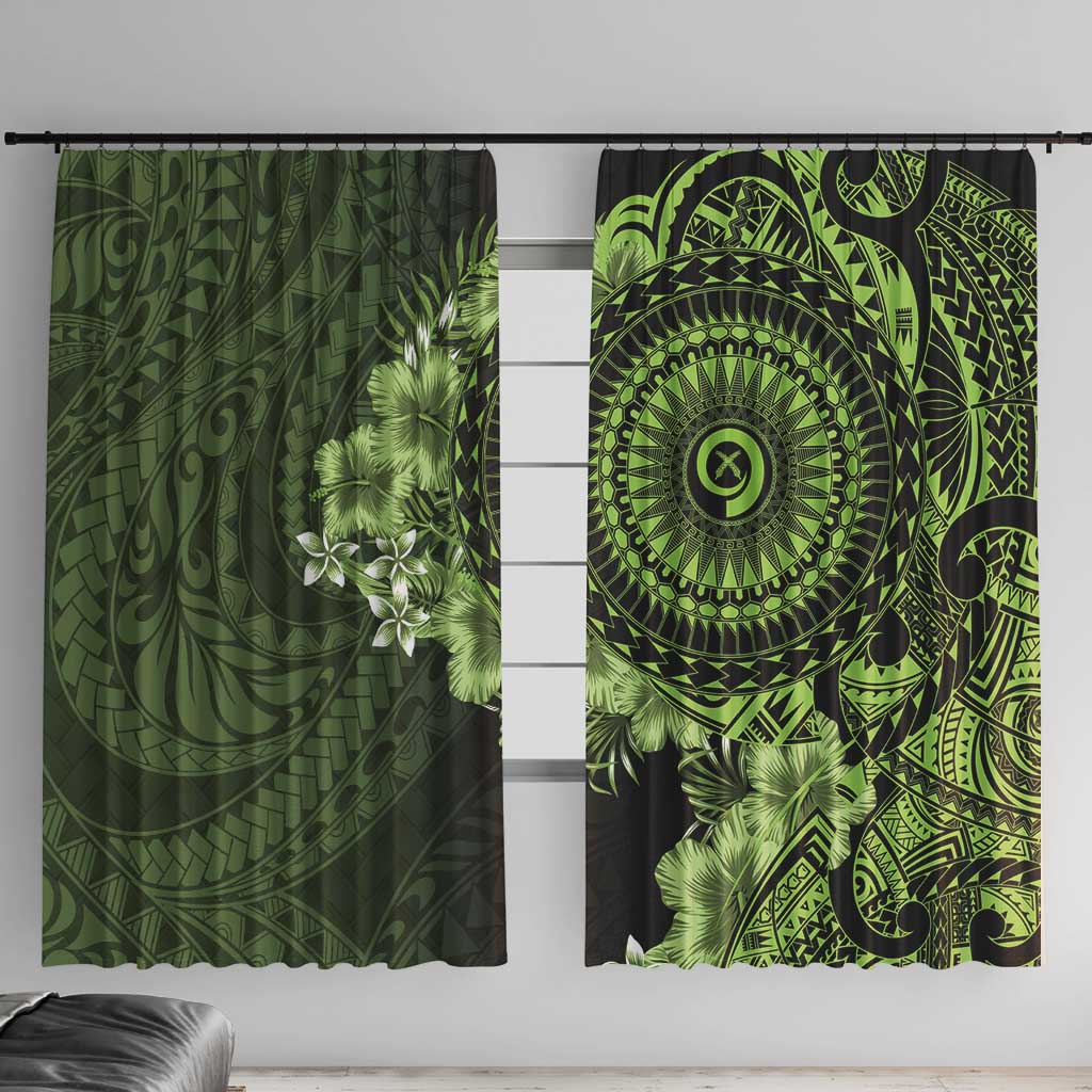Vanuatu Window Curtain Hibisus Polynesian Pattern Green - Polynesian Pride
