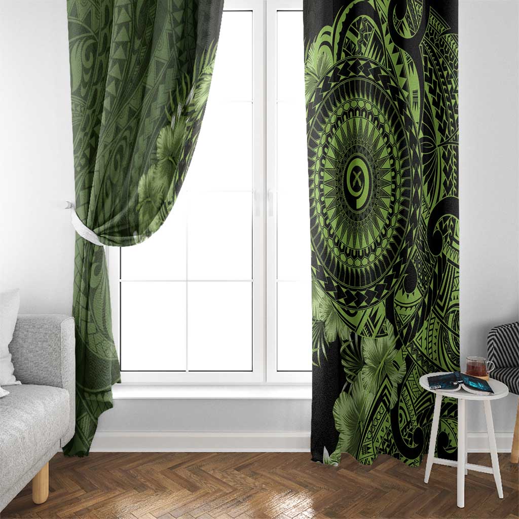 Vanuatu Window Curtain Hibisus Polynesian Pattern Green - Polynesian Pride