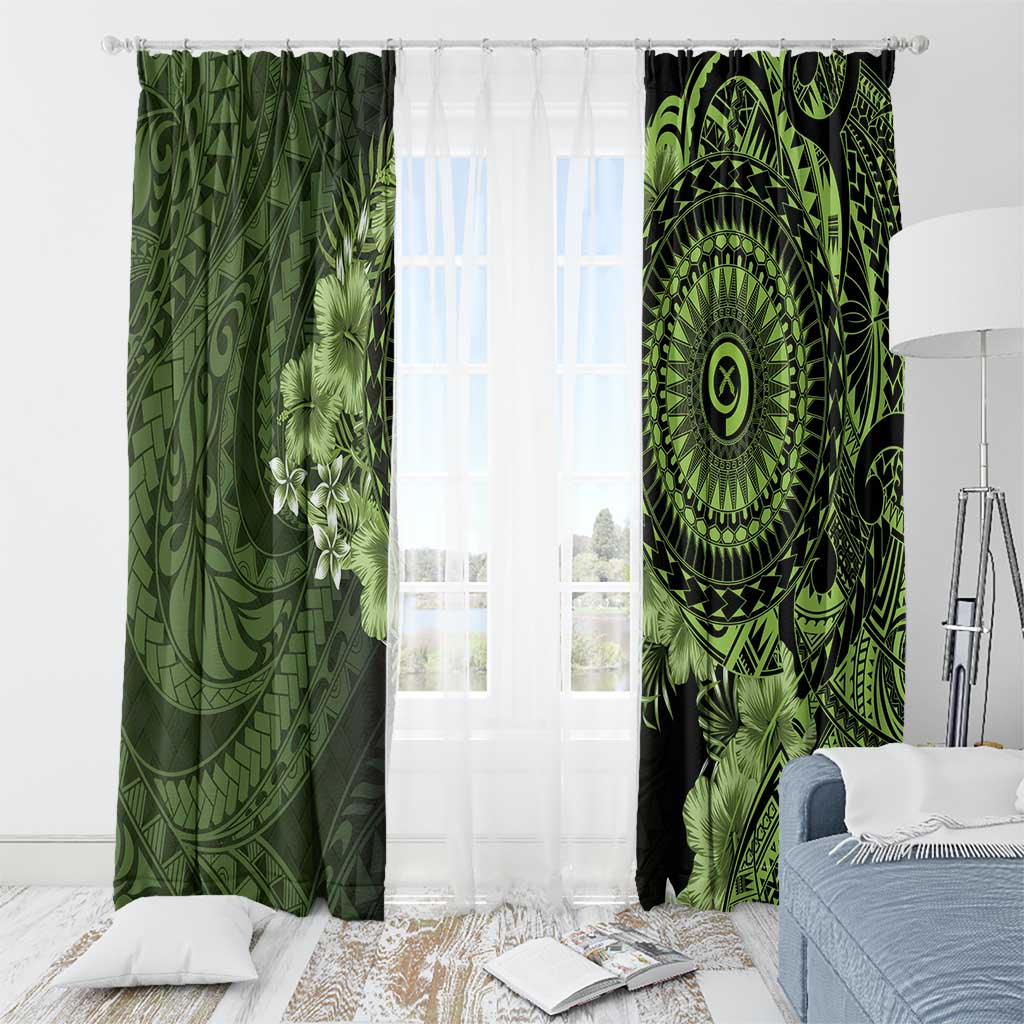 Vanuatu Window Curtain Hibisus Polynesian Pattern Green - Polynesian Pride