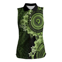 Vanuatu Women Sleeveless Polo Shirt Hibisus Polynesian Pattern Green LT14 Female Green - Polynesian Pride