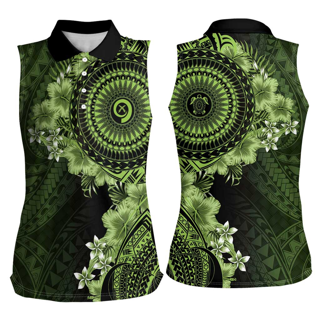 Vanuatu Women Sleeveless Polo Shirt Hibisus Polynesian Pattern Green LT14 - Polynesian Pride