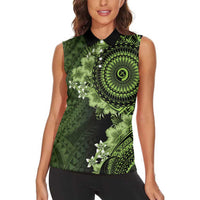 Vanuatu Women Sleeveless Polo Shirt Hibisus Polynesian Pattern Green LT14 - Polynesian Pride
