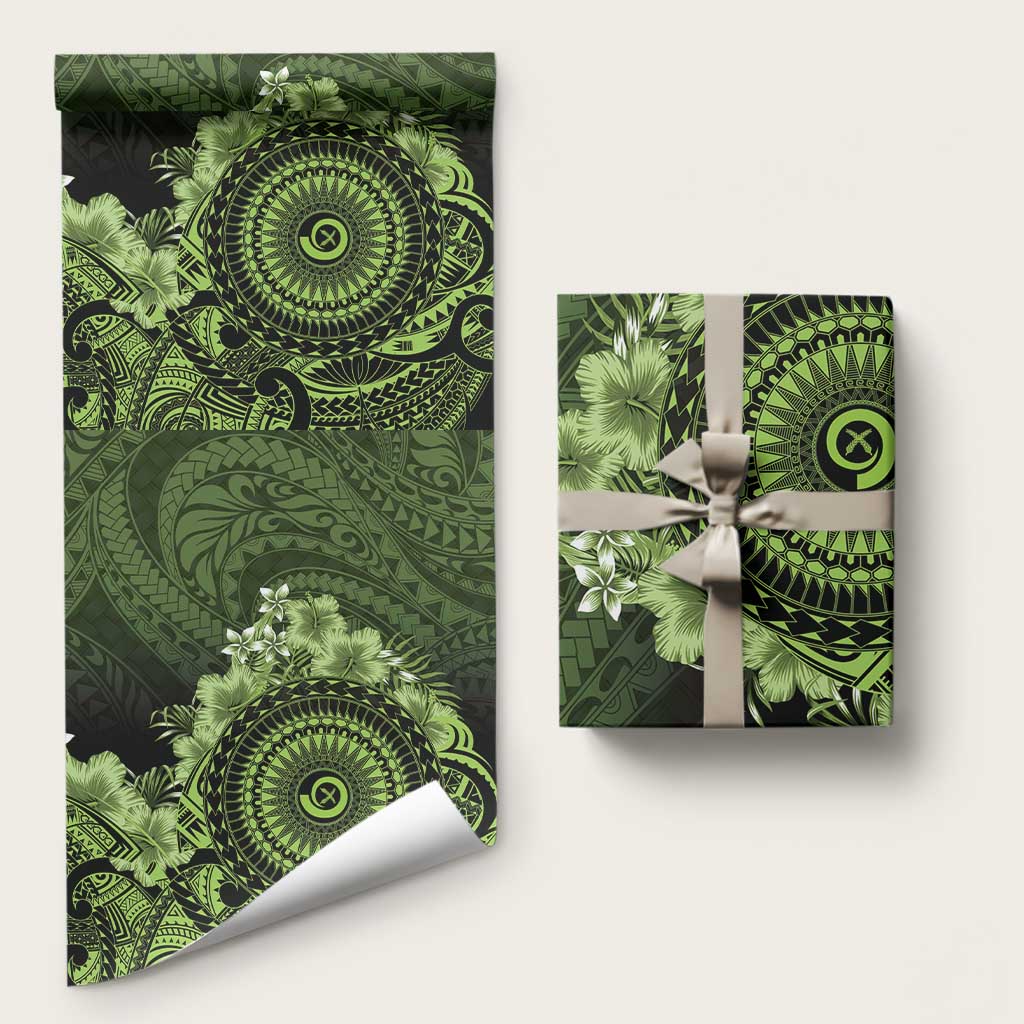 Vanuatu Wrapping Paper Hibisus Polynesian Pattern Green - Polynesian Pride