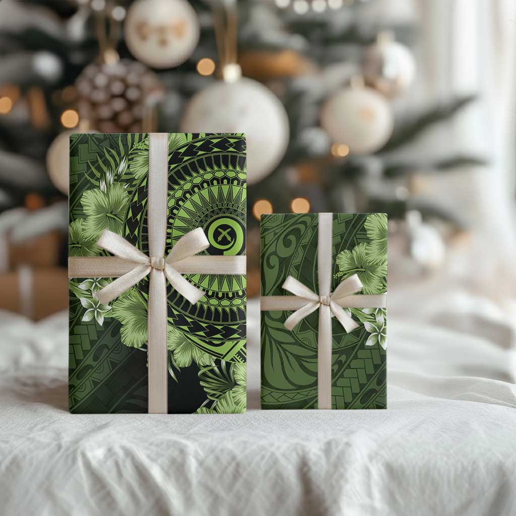 Vanuatu Wrapping Paper Hibisus Polynesian Pattern Green - Polynesian Pride