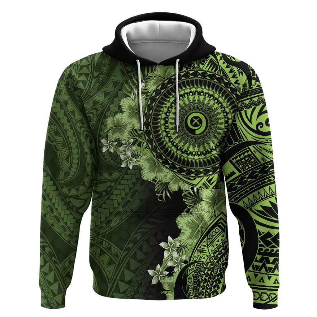 Vanuatu Zip Hoodie Hibisus Polynesian Pattern Green - Polynesian Pride