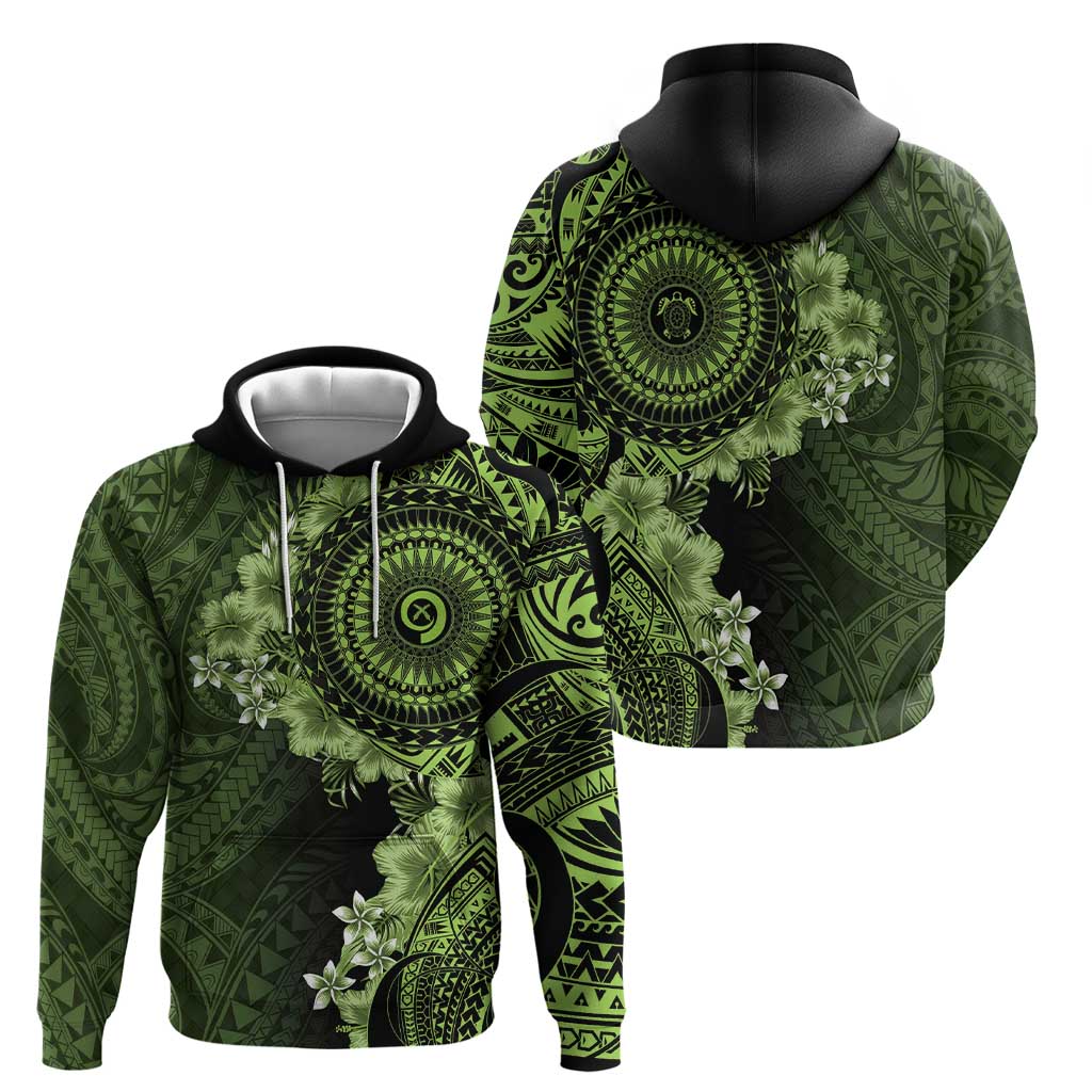Vanuatu Zip Hoodie Hibisus Polynesian Pattern Green - Polynesian Pride