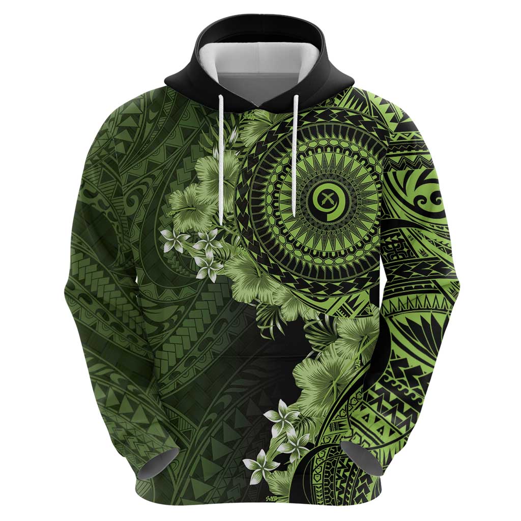 Vanuatu Zip Hoodie Hibisus Polynesian Pattern Green - Polynesian Pride
