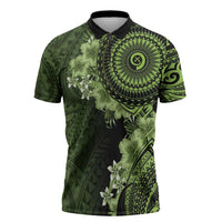 Vanuatu Zipper Polo Shirt Hibisus Polynesian Pattern Green LT14 Green - Polynesian Pride