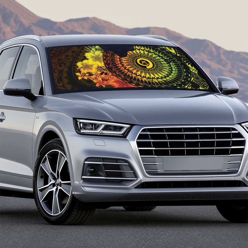 Vanuatu Auto Sun Shade Hibisus Polynesian Pattern Reggae - Polynesian Pride