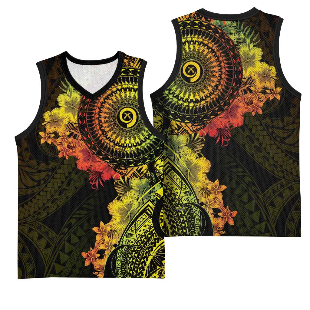 Vanuatu Basketball Jersey Hibisus Polynesian Pattern Reggae LT14 - Polynesian Pride